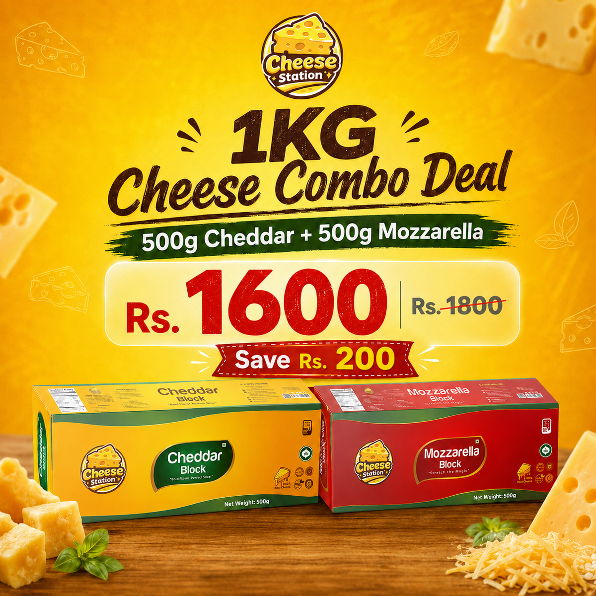 1KG Cheese Combo Deal – 500g Cheddar + 500g Mozzarella