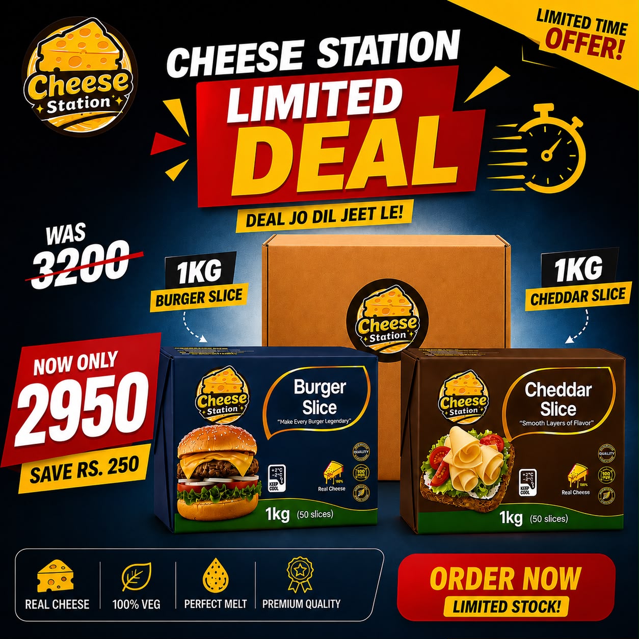 Double Slice Deal – 1kg Burger Slice + 1kg Cheddar Slice